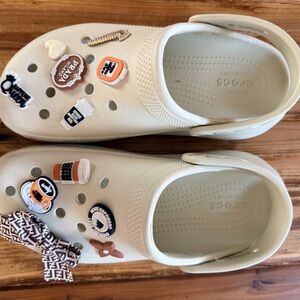 CROCS Women's Cream Clogs with Decorative Charms